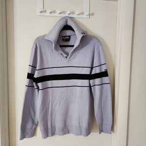 Men's Lido 100% Wool Gray Black Turtle Neck High Button Collar Ski Sweater Sz XL